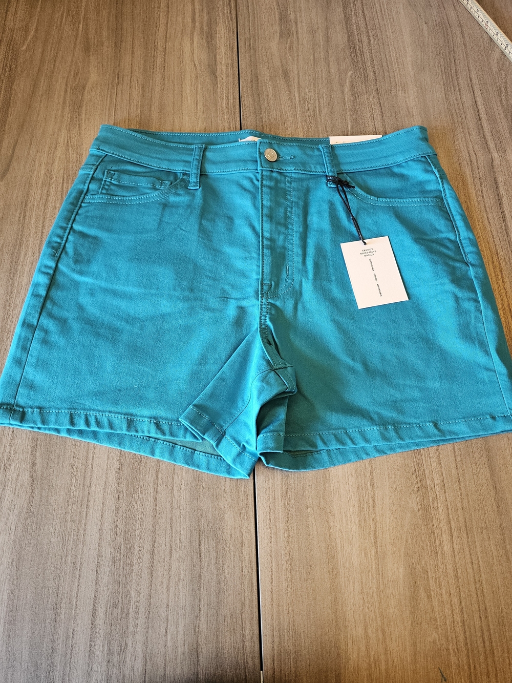 ZENANA Women's High-Waisted Teal Blue Denim Shorts